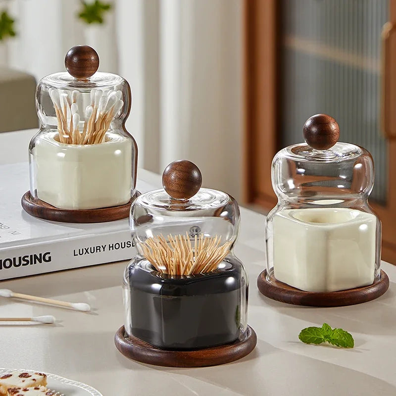 DOMA — Boîte à Coton-Tiges Céramique & Cloche de Verre