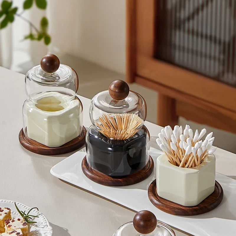 DOMA — Boîte à Coton-Tiges Céramique & Cloche de Verre