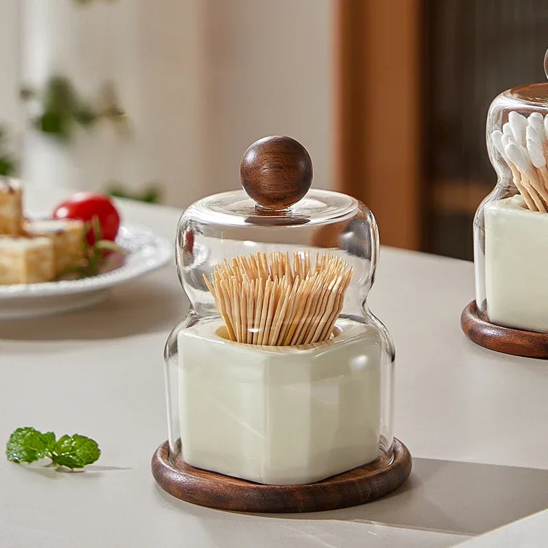 DOMA — Boîte à Coton-Tiges Céramique & Cloche de Verre