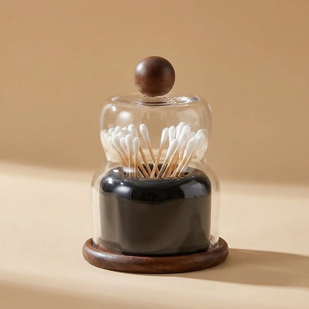 DOMA — Boîte à Coton-Tiges Céramique & Cloche de Verre