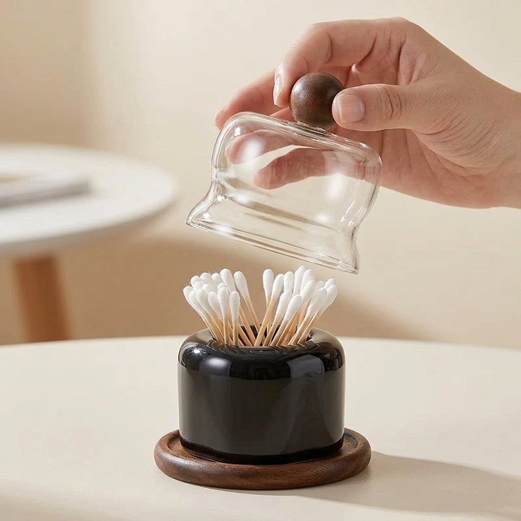 DOMA — Boîte à Coton-Tiges Céramique & Cloche de Verre