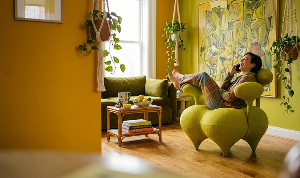 Fauteuil Design Salon Orea — Velours Jaune Citron
