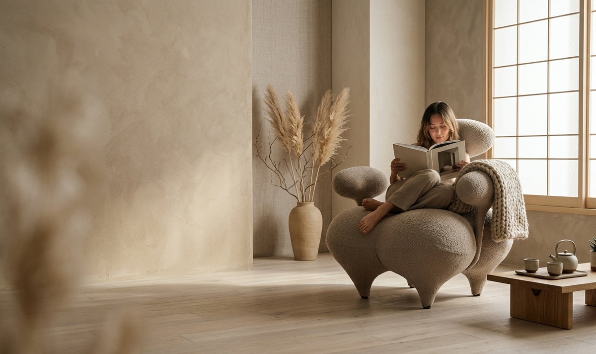 Fauteuil Design Salon Orea — Velours Ivoire