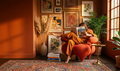 Fauteuil Design Salon Orea — Velours Corail