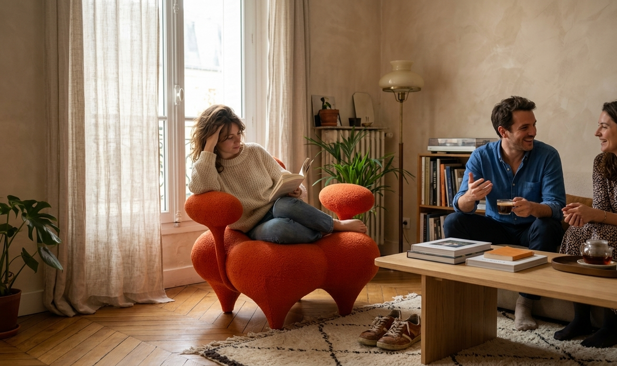 Fauteuil Design Salon Orea — Velours Corail