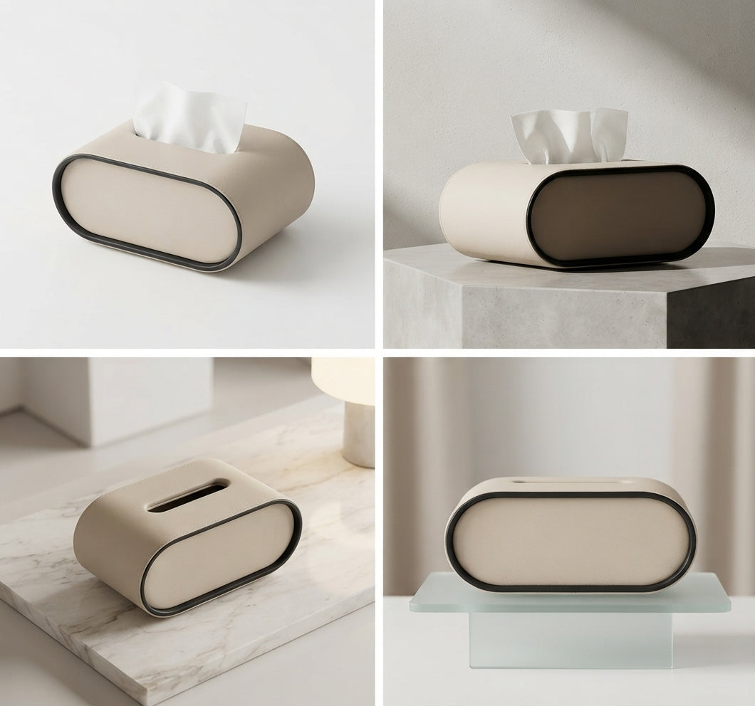 PELLE — Boîte à Mouchoirs Cuir Design Ovale