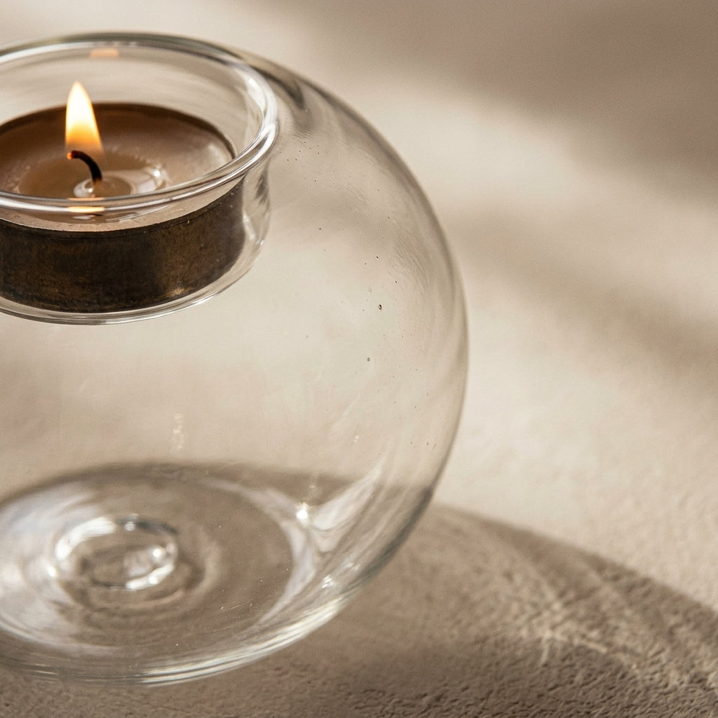 Bougeoir en verre transparent, détail