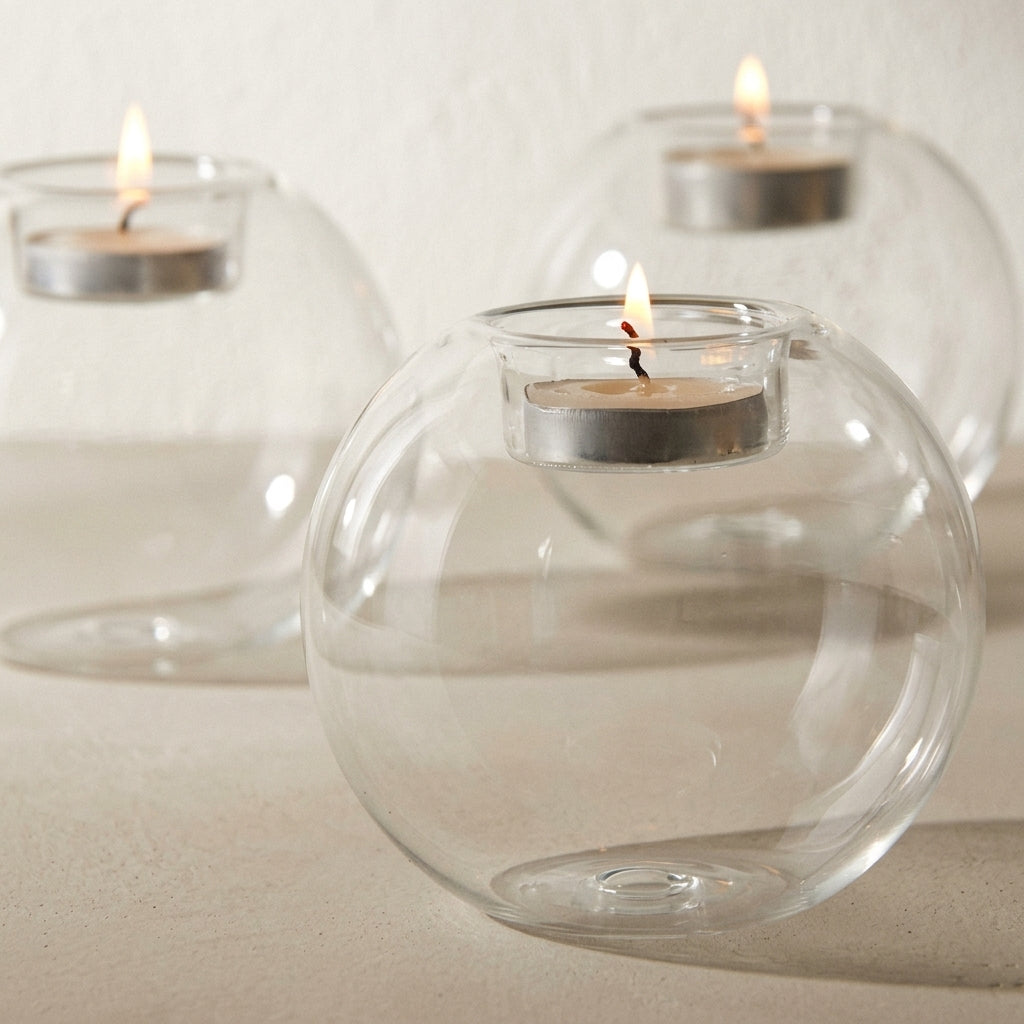 Bougeoir en verre transparent lumière ronde