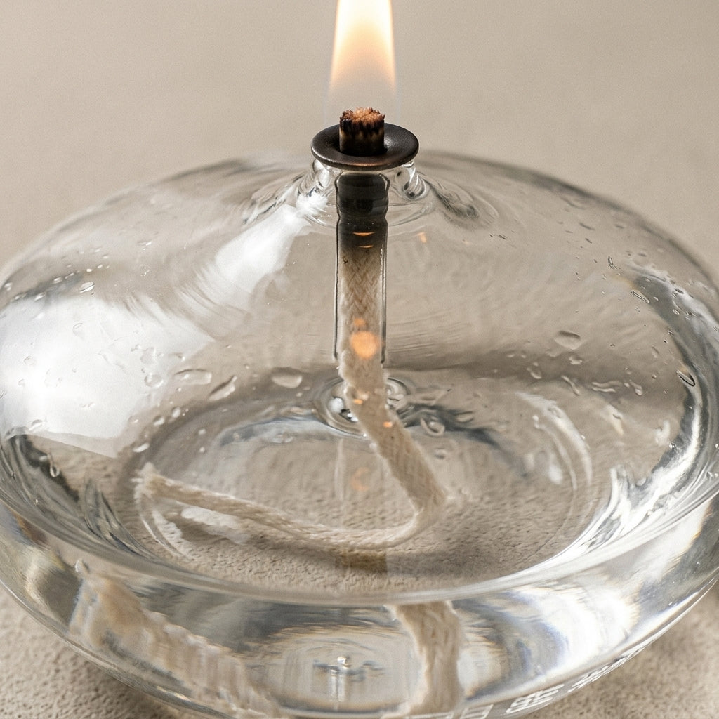 Bougeoir plat en verre transparent, détail