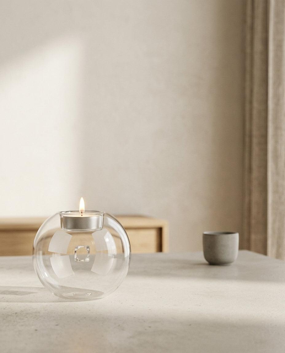 Bougeoir rond en verre en situation