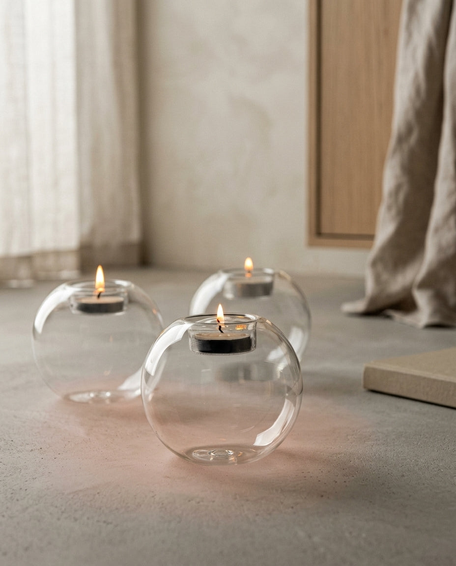 Bougeoirs ronds en verre en situation
