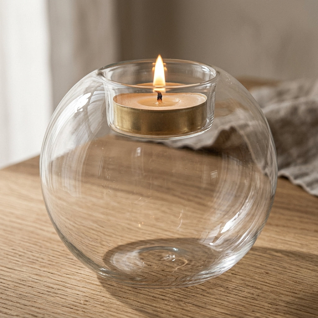 Bougeoirs ronds en verre, détail