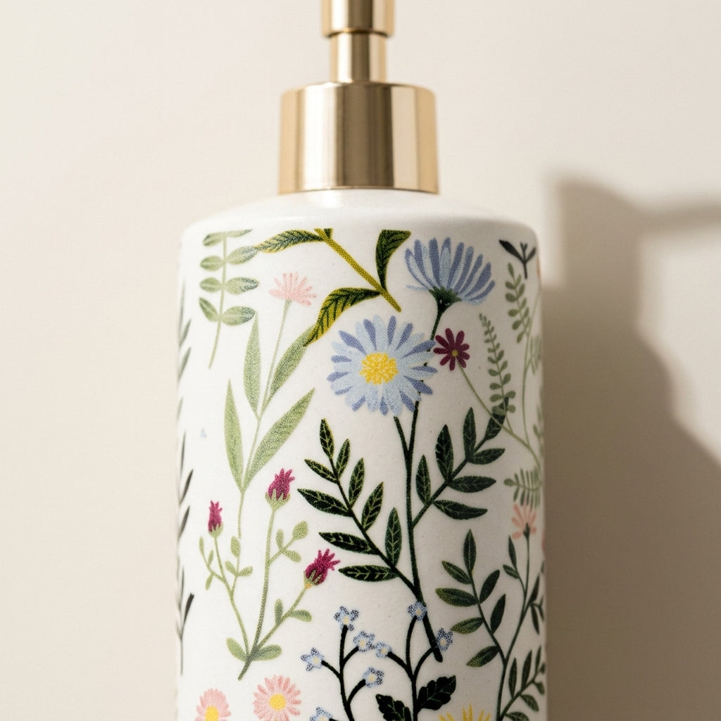 Distributeur de savon en verre ambré, détail