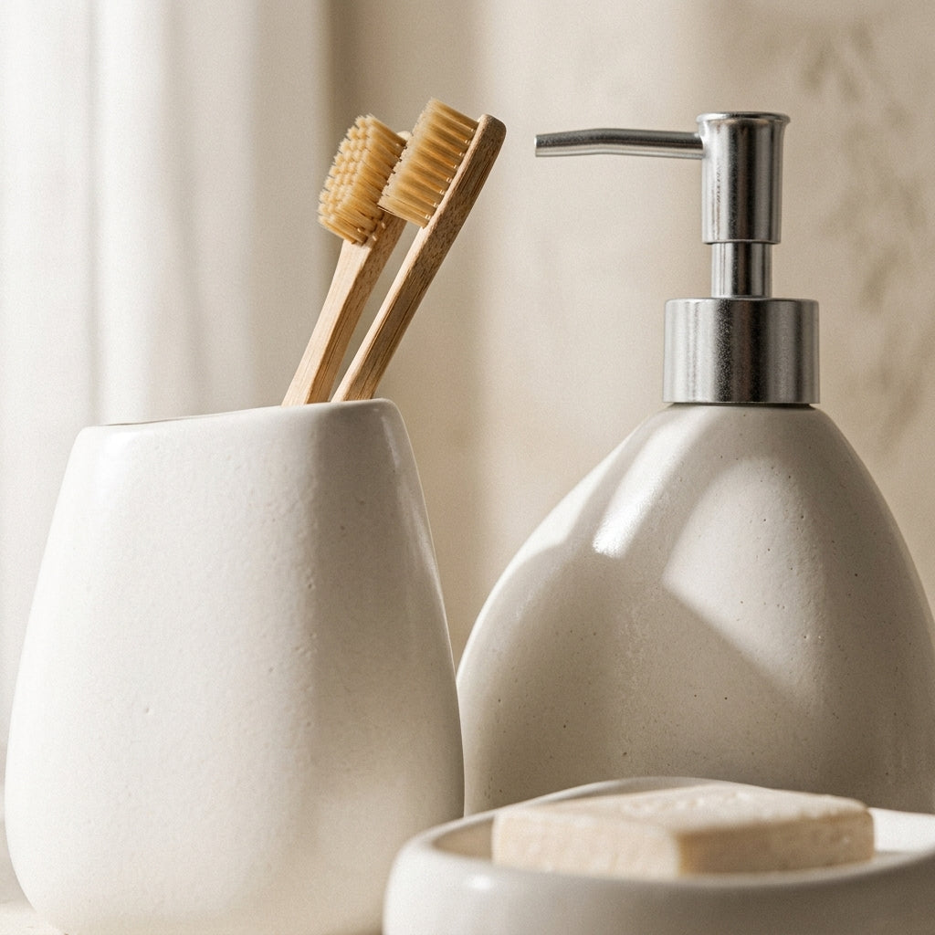Ensemble d'accessoires de salle de bain, détail