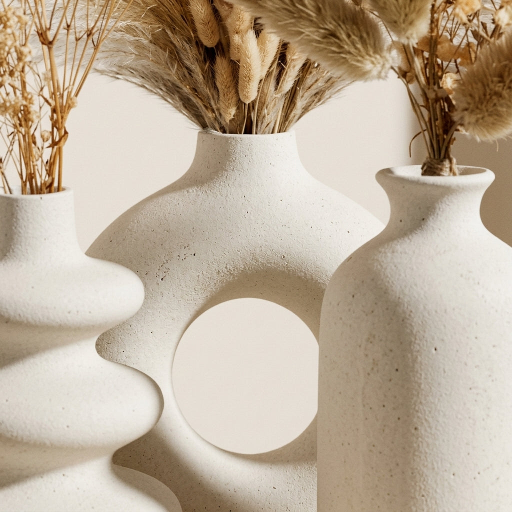 Ensemble de 3 vases bohème blancs, détail