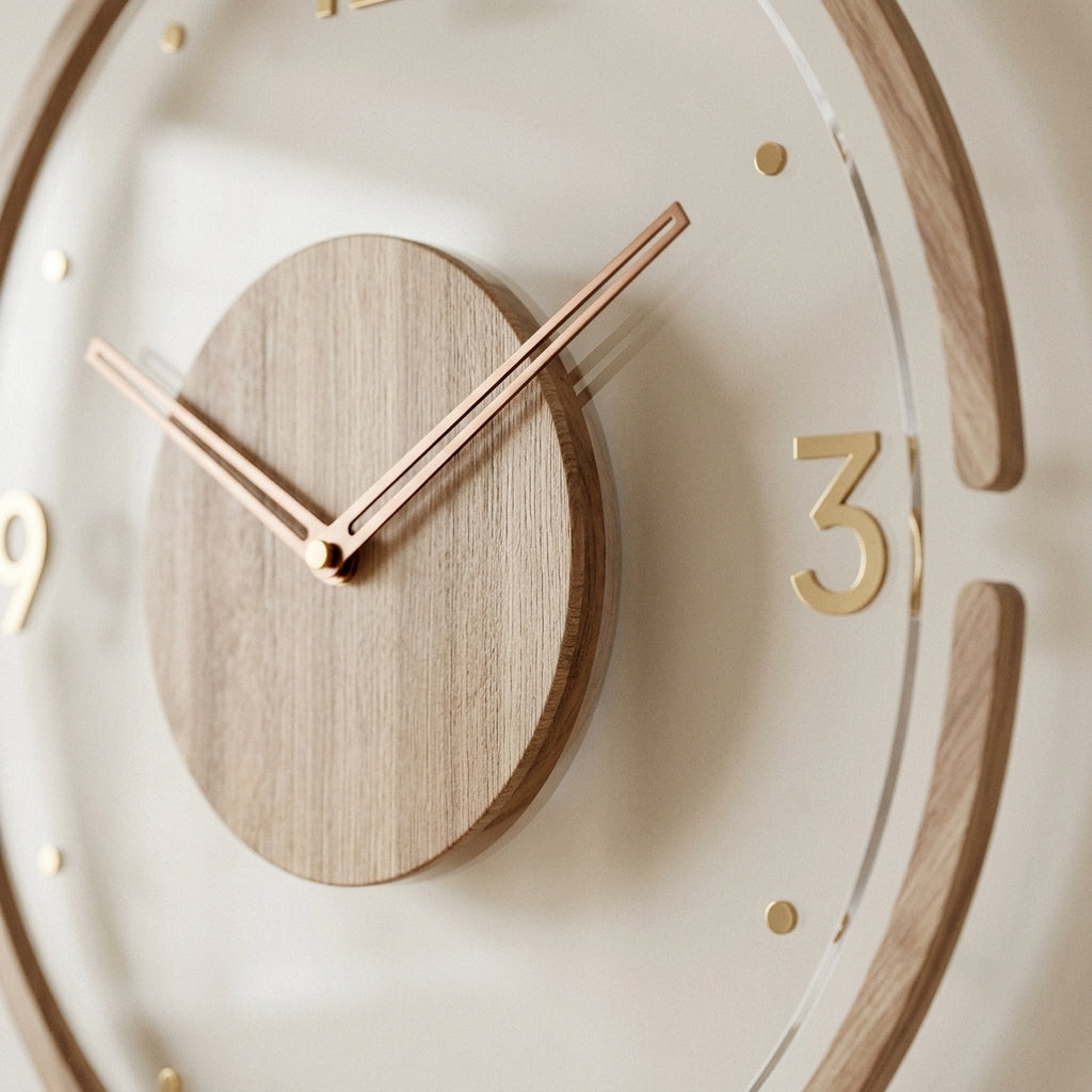 Horloge murale ronde numérique nordique en bois, détail