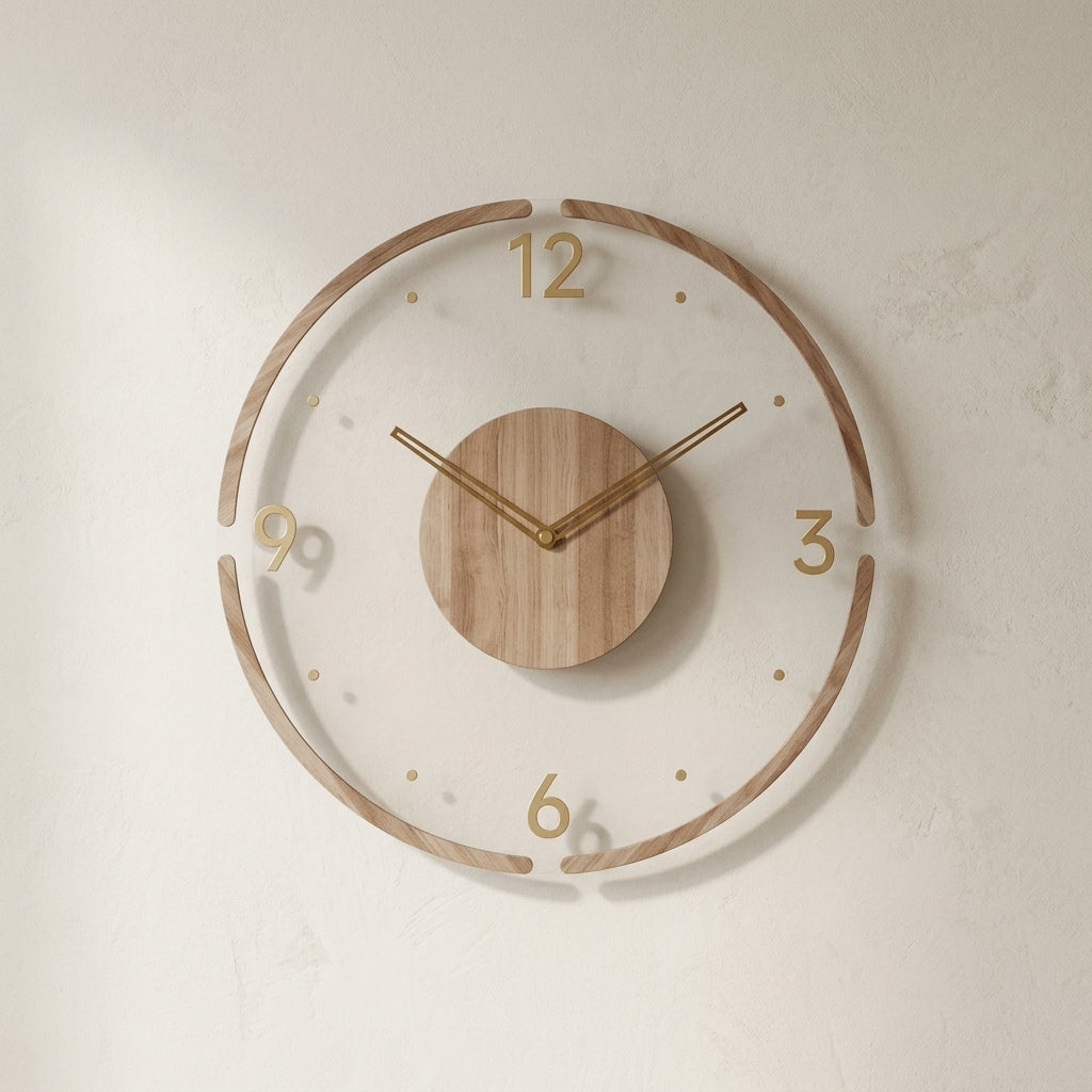 Horloge murale ronde numérique nordique en bois