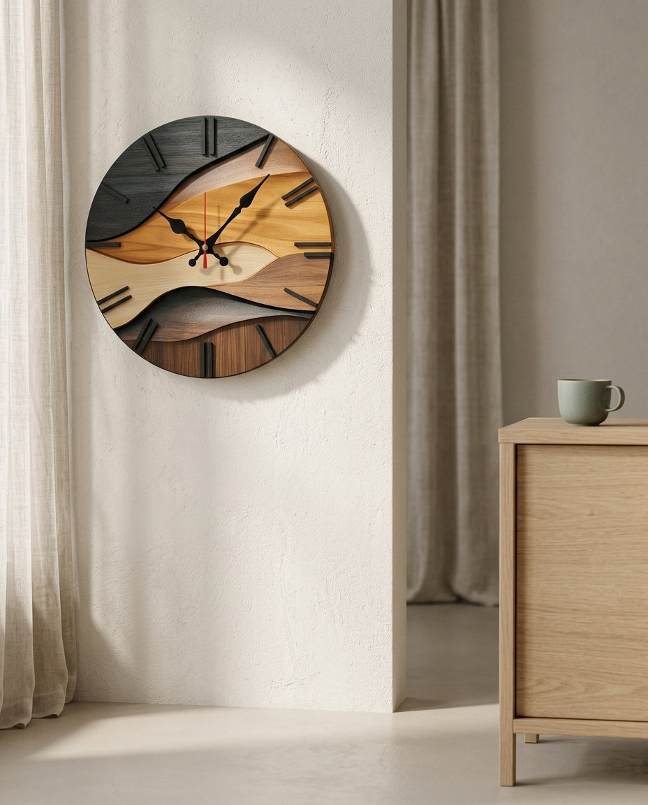 PLANA XL — Horloge Murale Ronde Bois Grand Format en situation