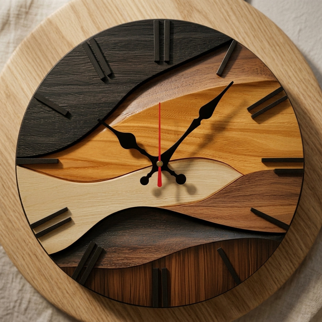 PLANA — Horloge Murale Ronde Bois Plat, détail