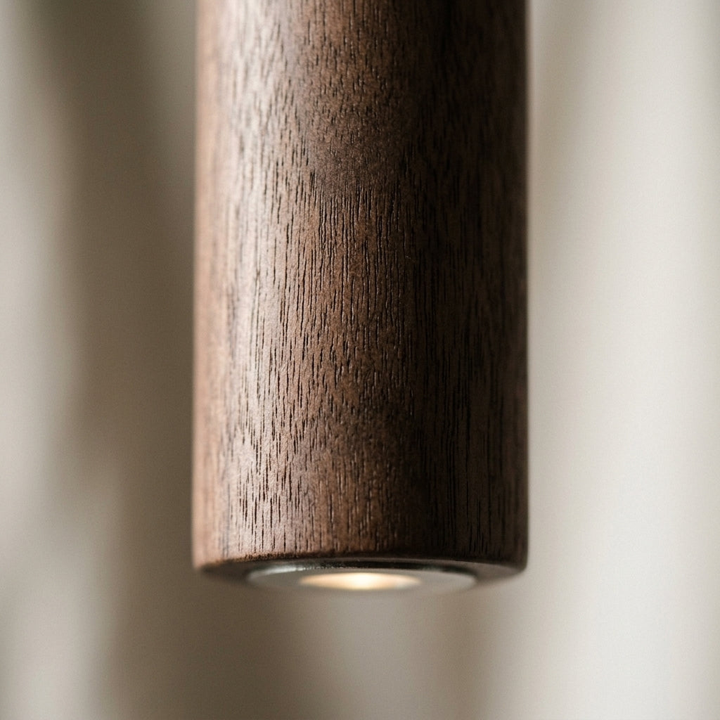 Lampe LED suspendue bois de noyer, détail