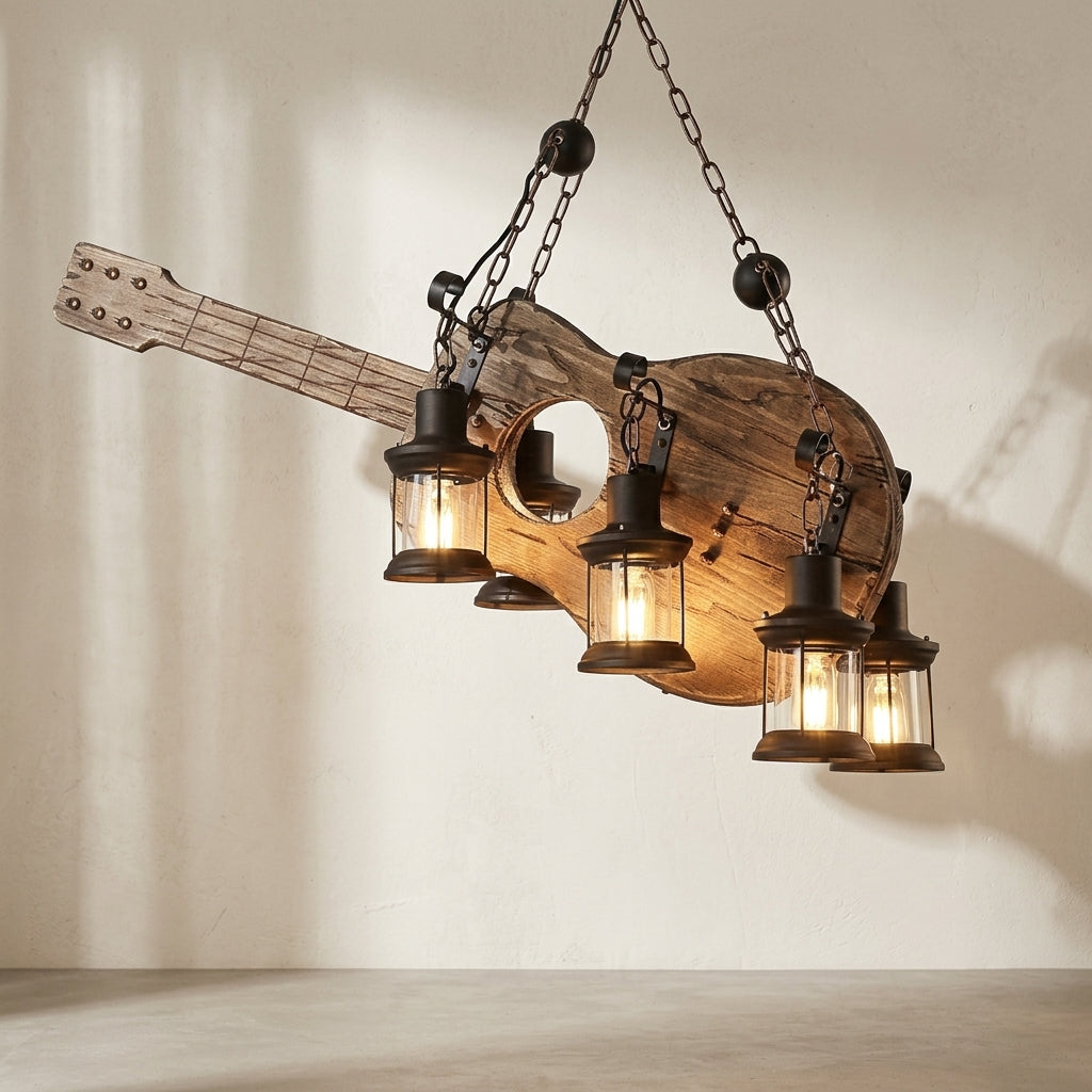 Lampe LED suspendue en bois design rétro