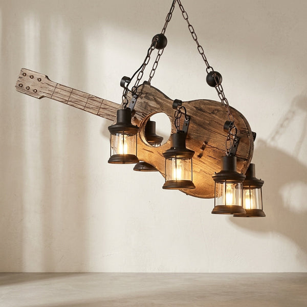 Lampe LED suspendue en bois design rétro