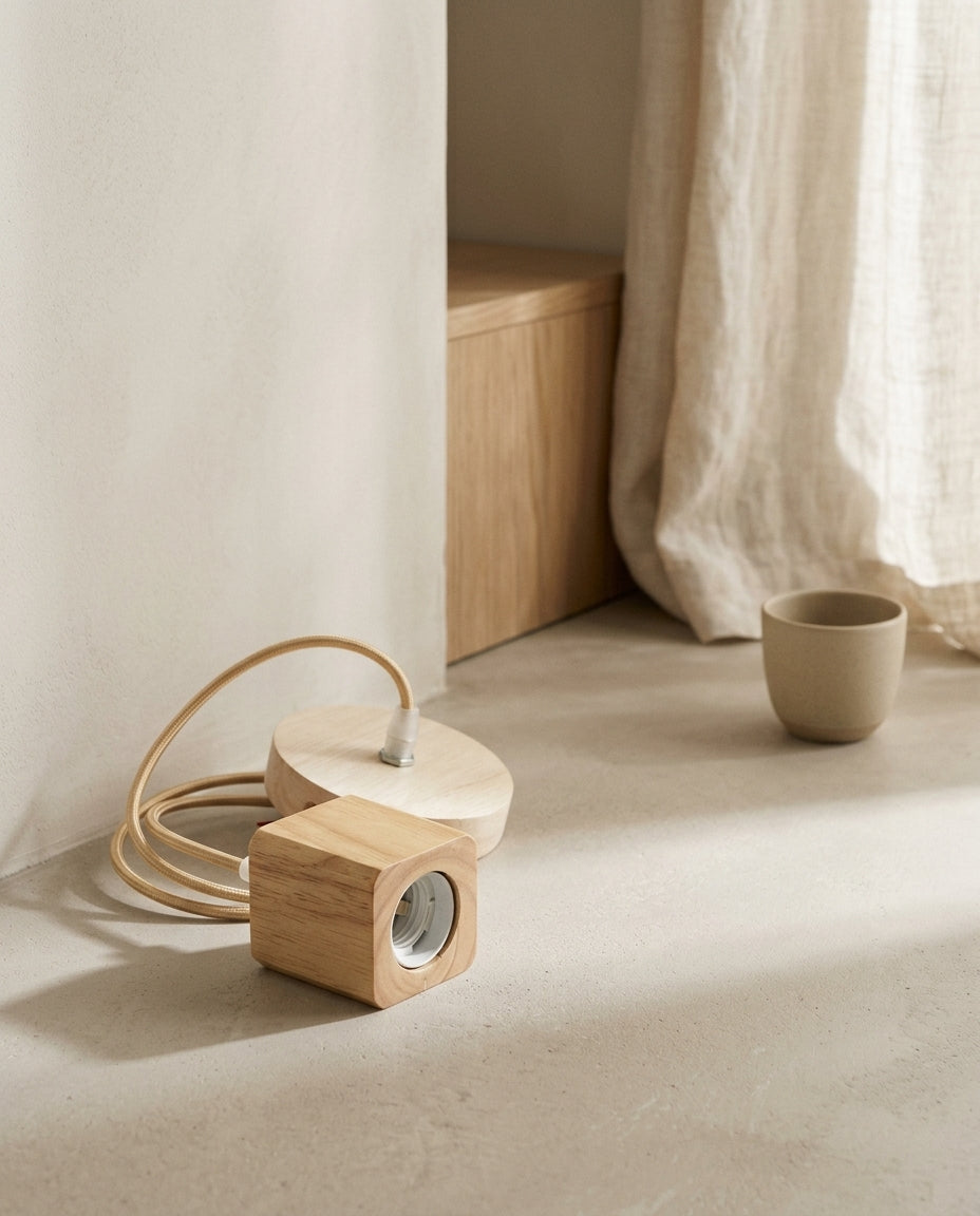 Lampe suspendue moderne en bois en situation