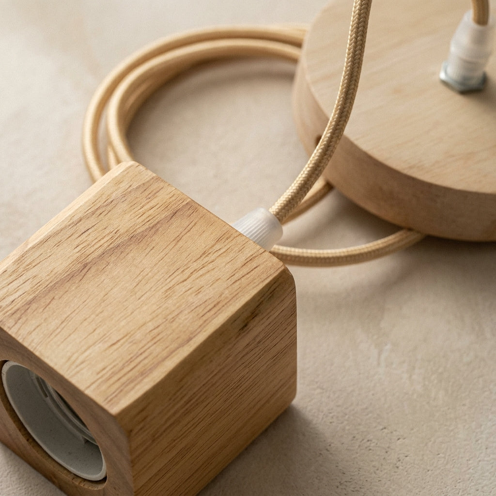 Lampe suspendue moderne en bois, détail