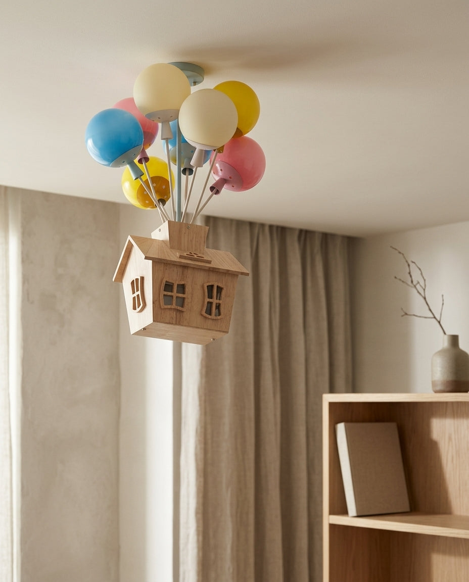 Lustre de plafond en bois en situation