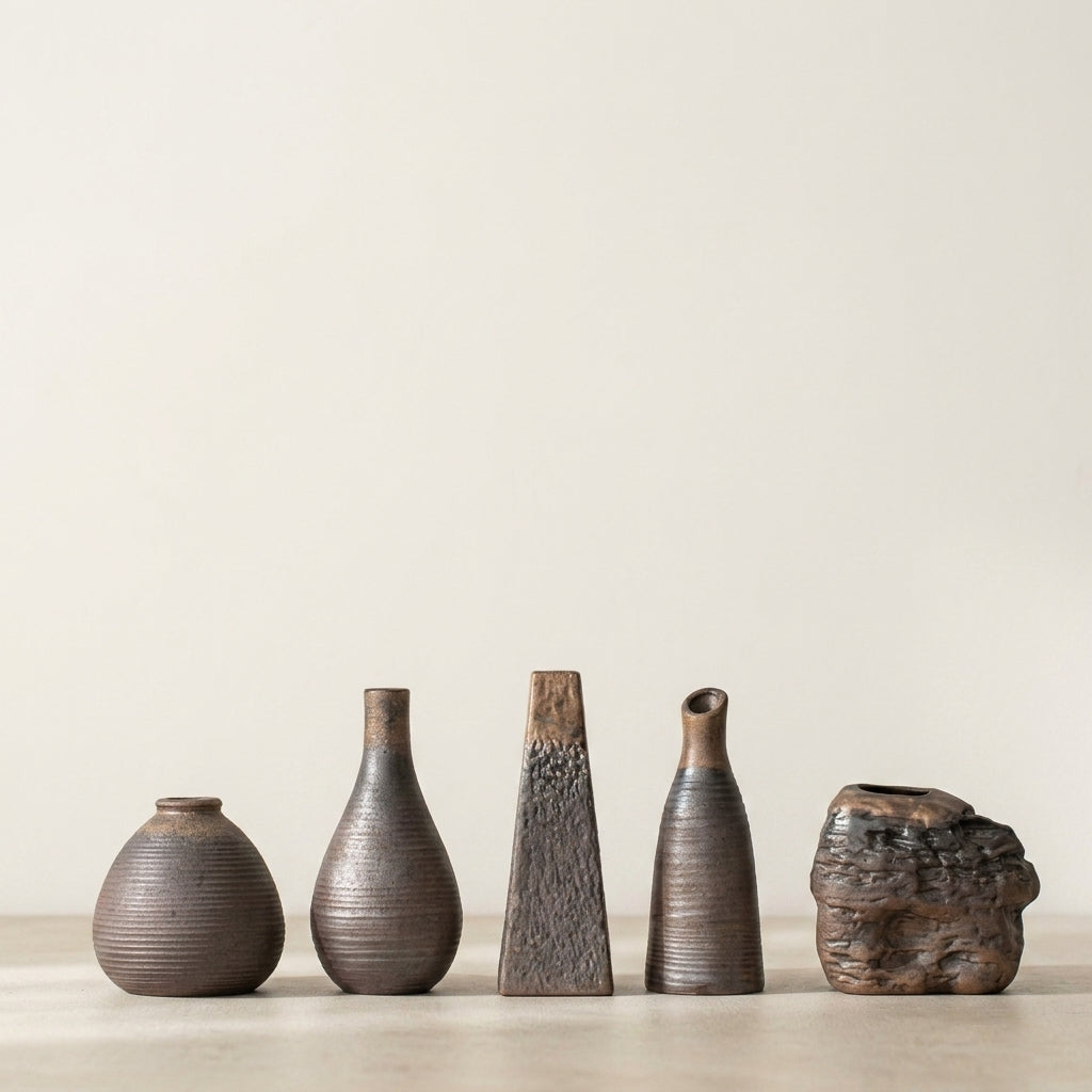 Mini vase à fleurs rétro en poterie brute