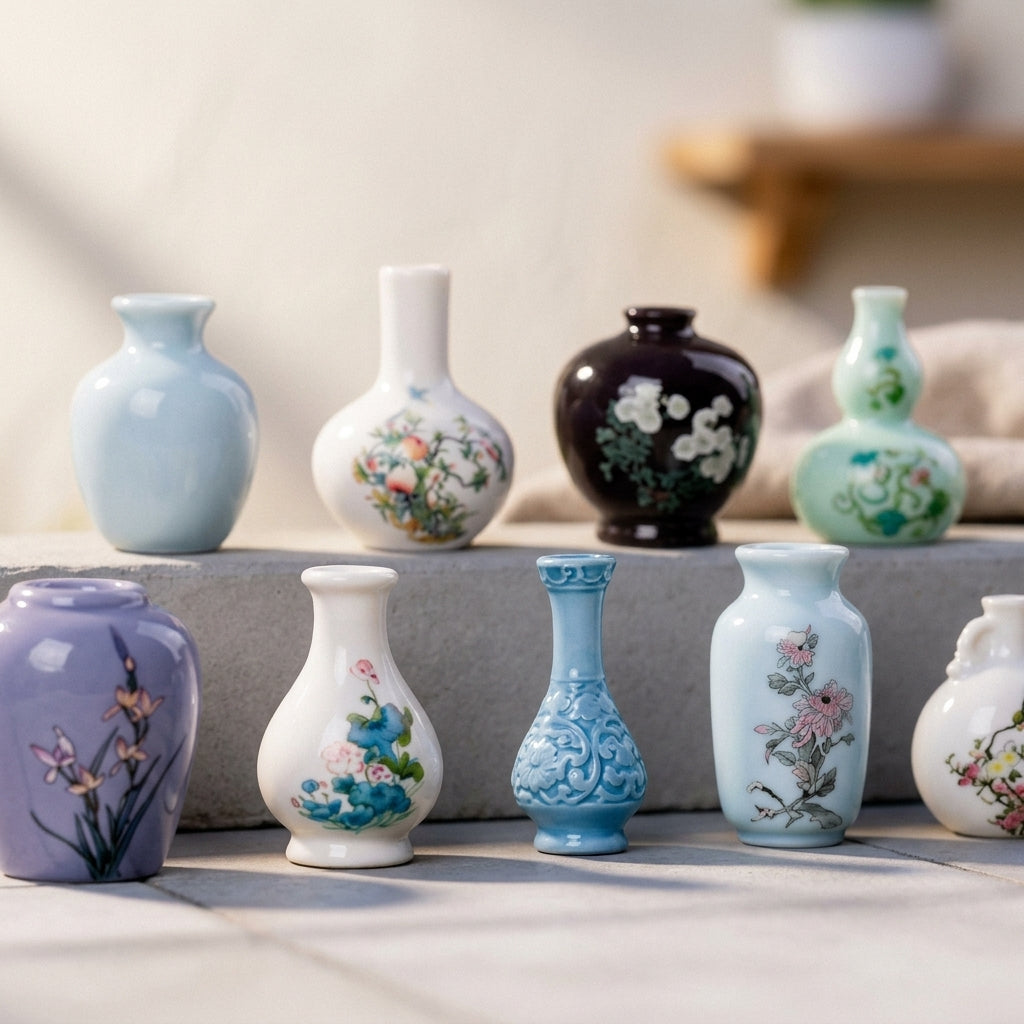 Mini-vases en résine aspect porcelaine, détail