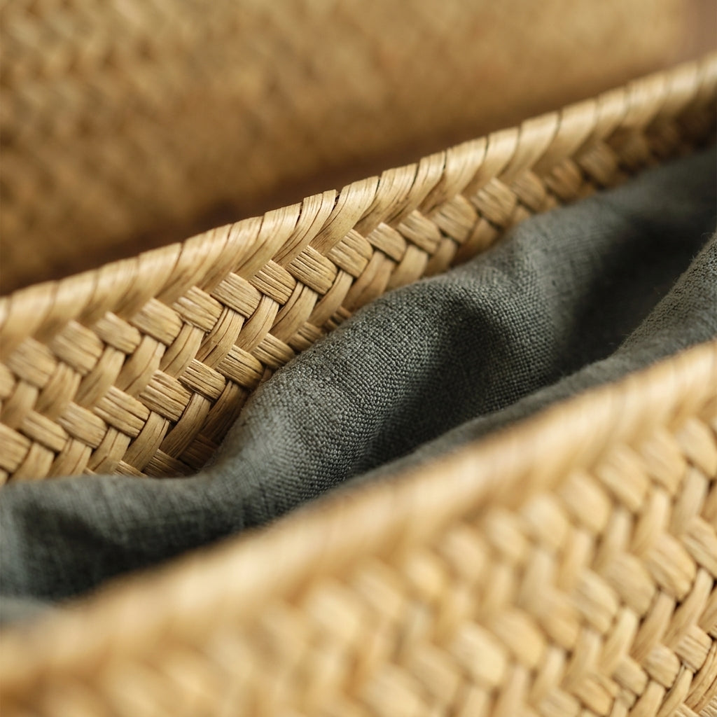 Panier en jonc de mer tissé, détail