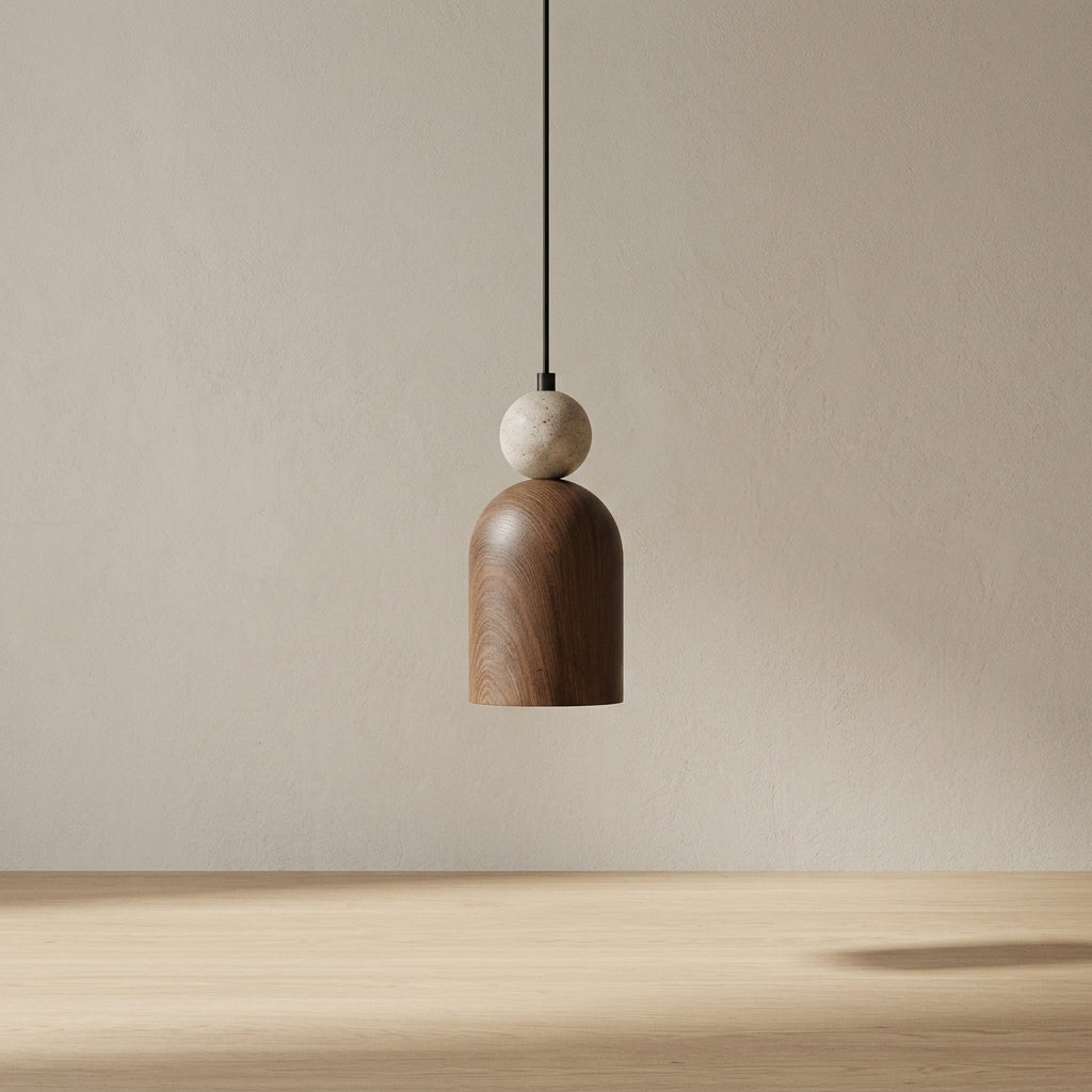 Suspension LED bois et pierre