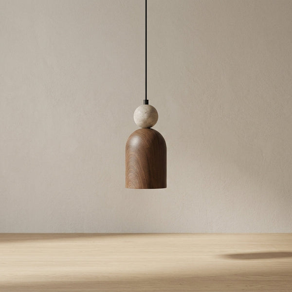 Suspension LED bois et pierre