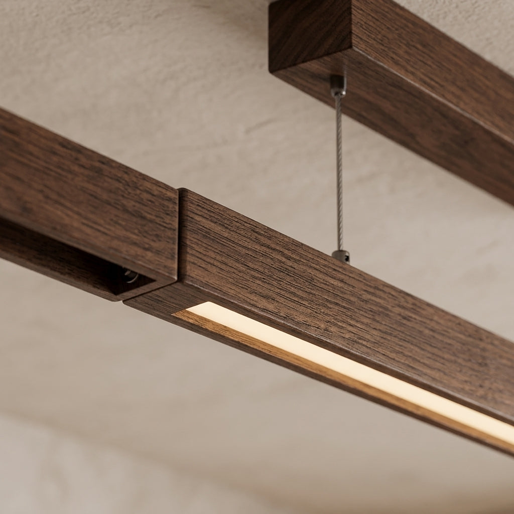Suspension LED linéaire en bois, détail