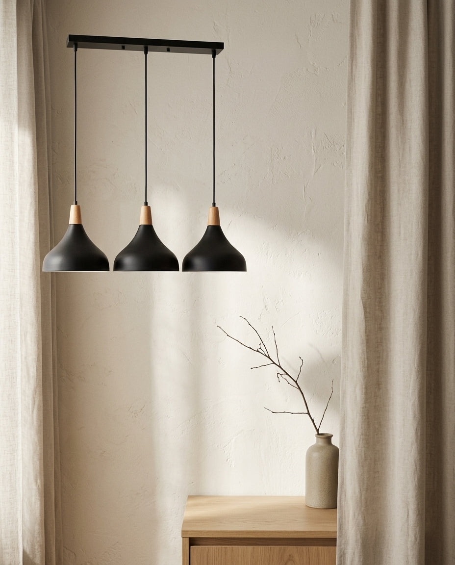 Suspension LED nordique en bois en situation