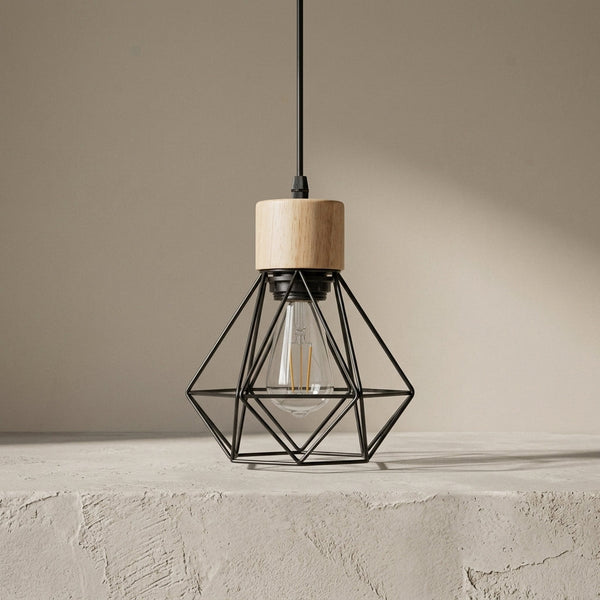 Suspension vintage bois et fer, cage