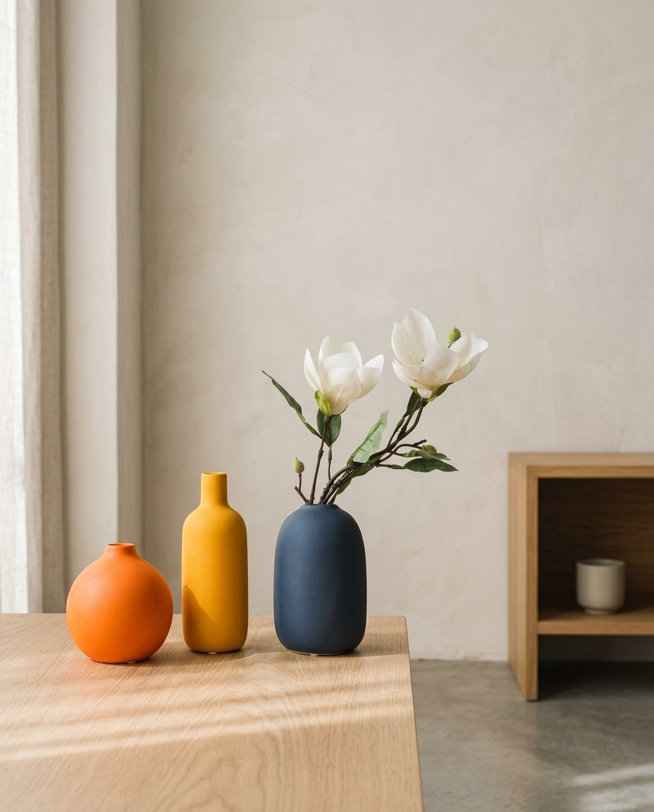 Vase en céramique nordique à col étranglé en situation