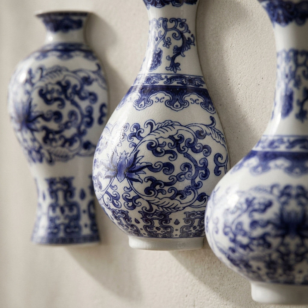 Vase en céramique porcelaine bleue et blanche, détail