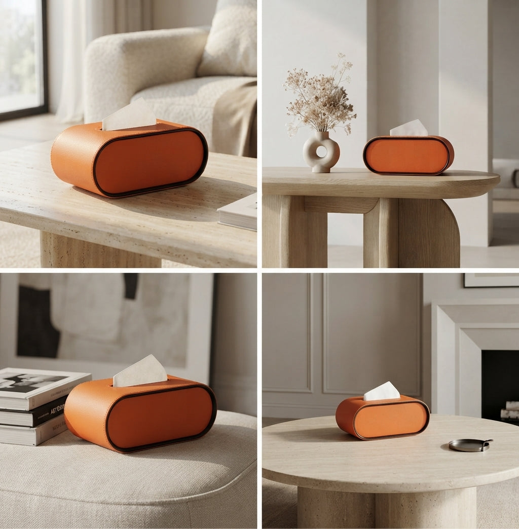 PELLE — Boîte à Mouchoirs Cuir Design Ovale