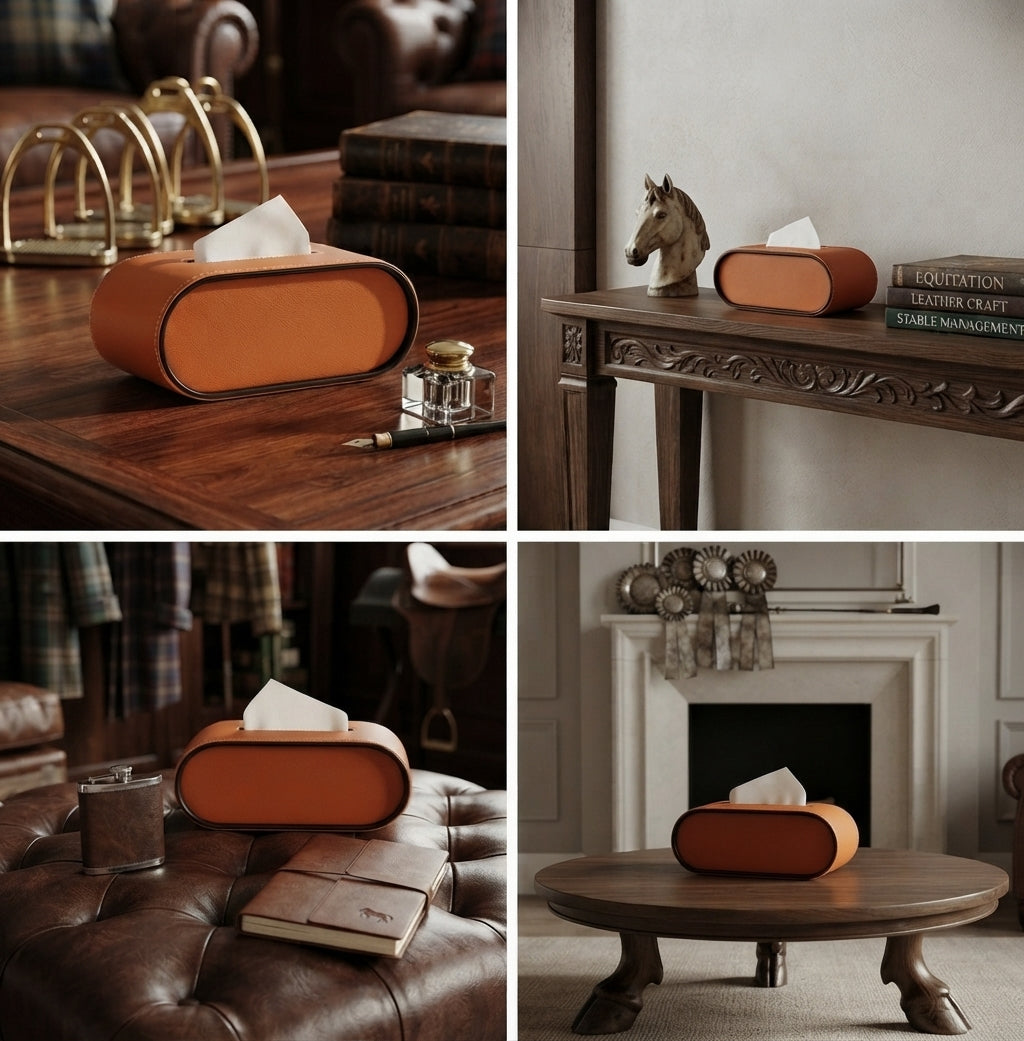 PELLE — Boîte à Mouchoirs Cuir Design Ovale