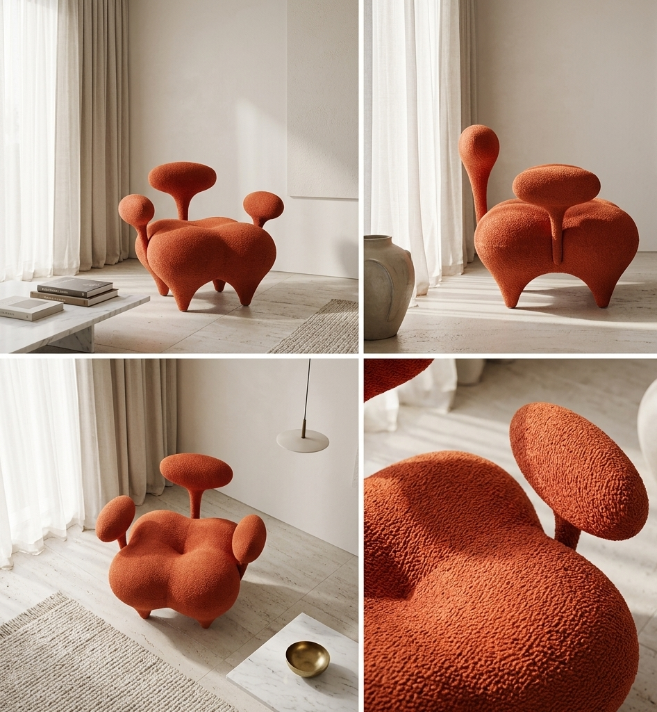 Fauteuil Design Salon Orea — Velours Corail