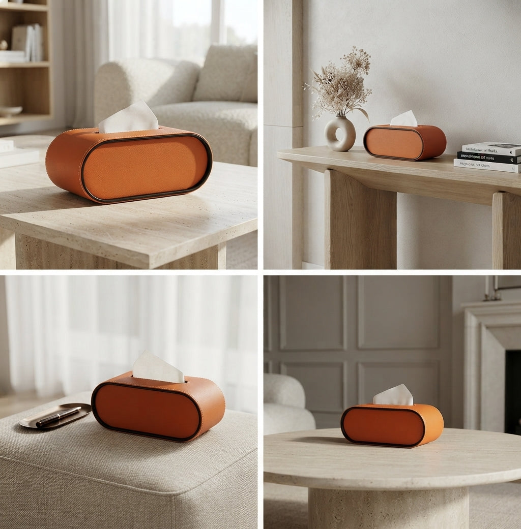PELLE — Boîte à Mouchoirs Cuir Design Ovale