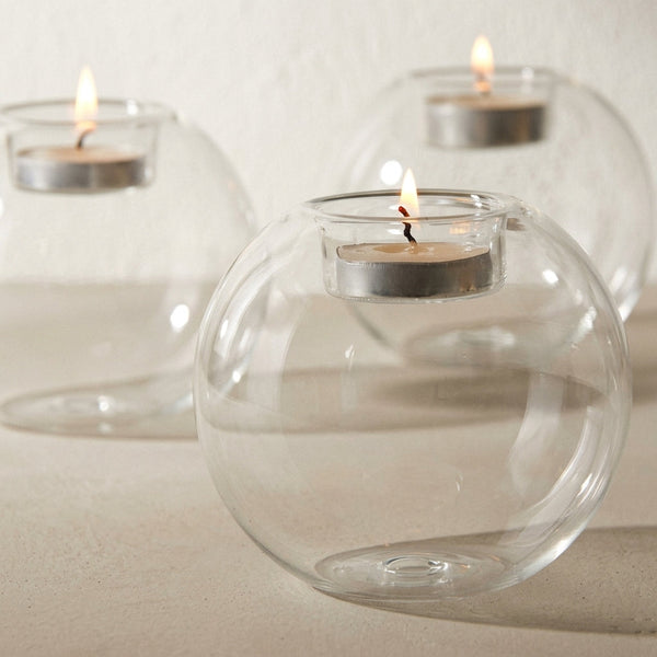 Bougeoir en verre transparent lumière ronde