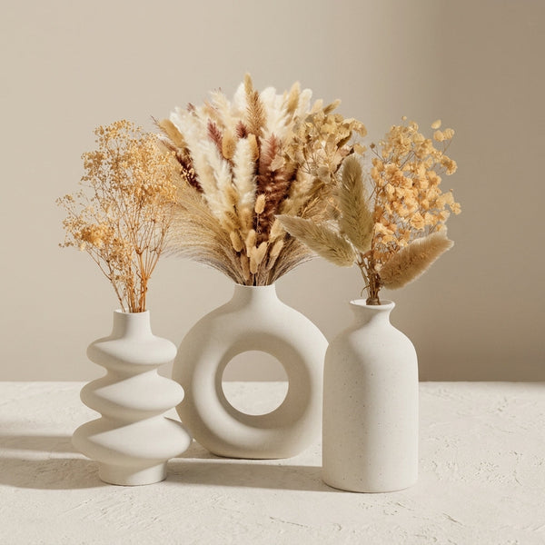 Ensemble de 3 vases bohème en céramique blanche
