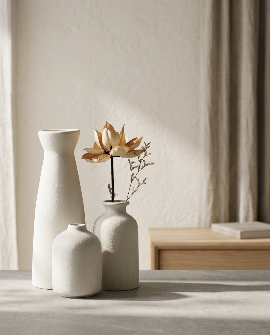 Ensemble de 3 vases en céramique bohème en situation
