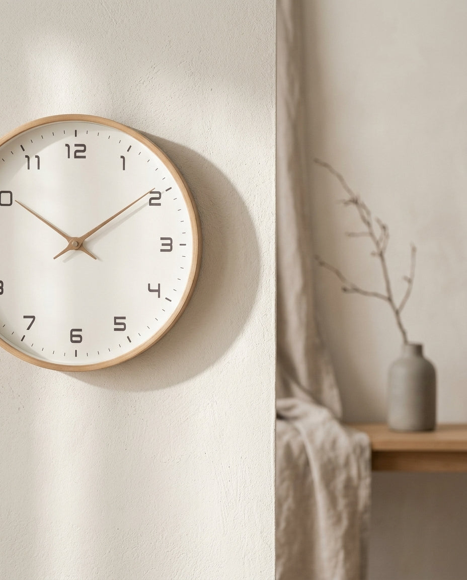 Horloge murale nordique en bois massif en situation