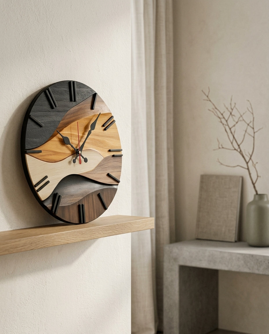 PLANA — Horloge Murale Ronde Bois Plat en situation
