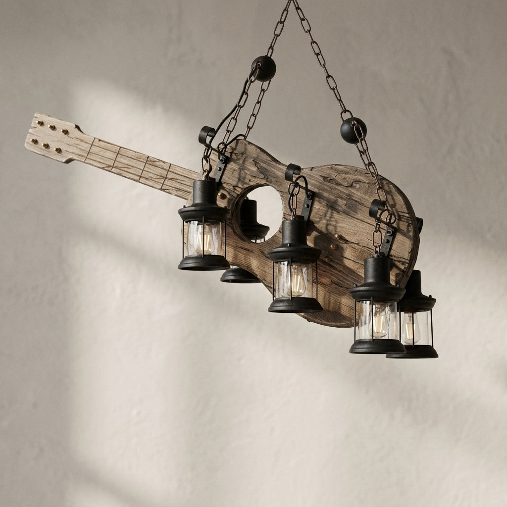 Lampe LED suspendue en bois rétro, détail