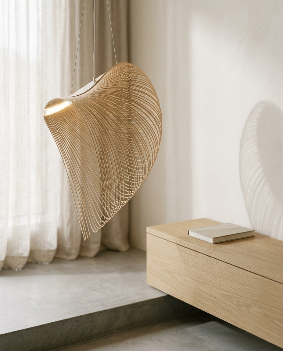 Lampe suspendue LED bois de bouleau en situation